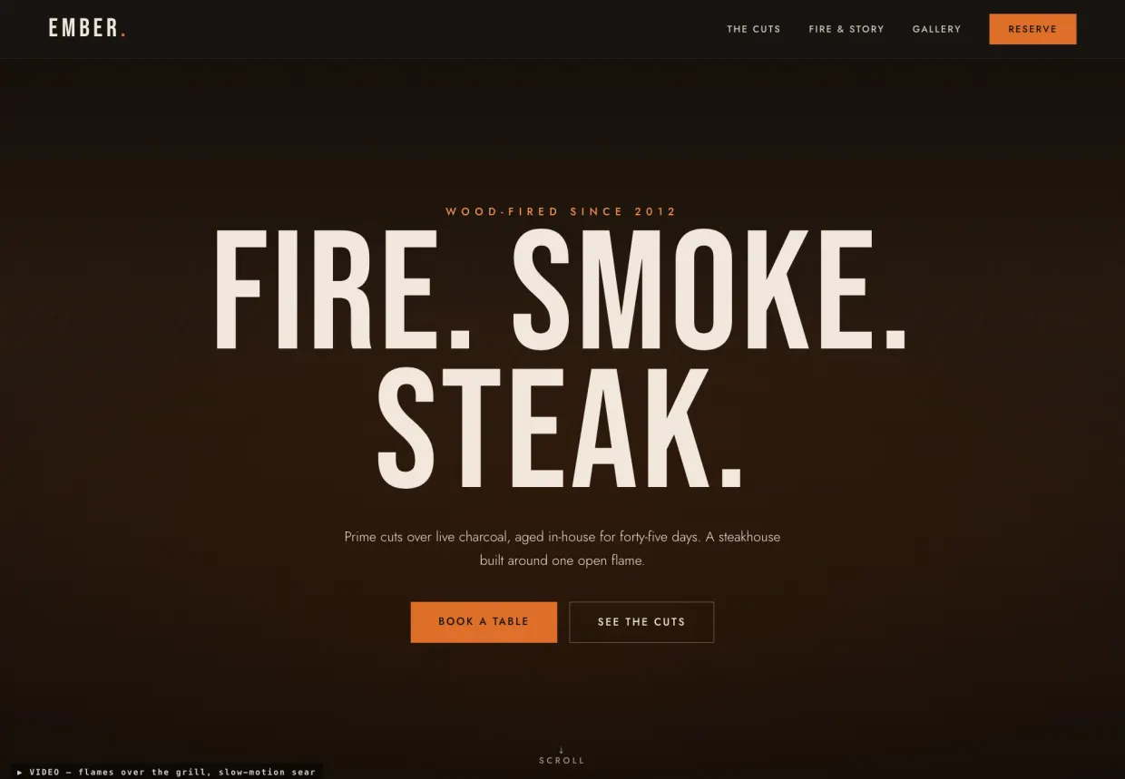 Ember, a live demo steakhouse website built by TRUQ