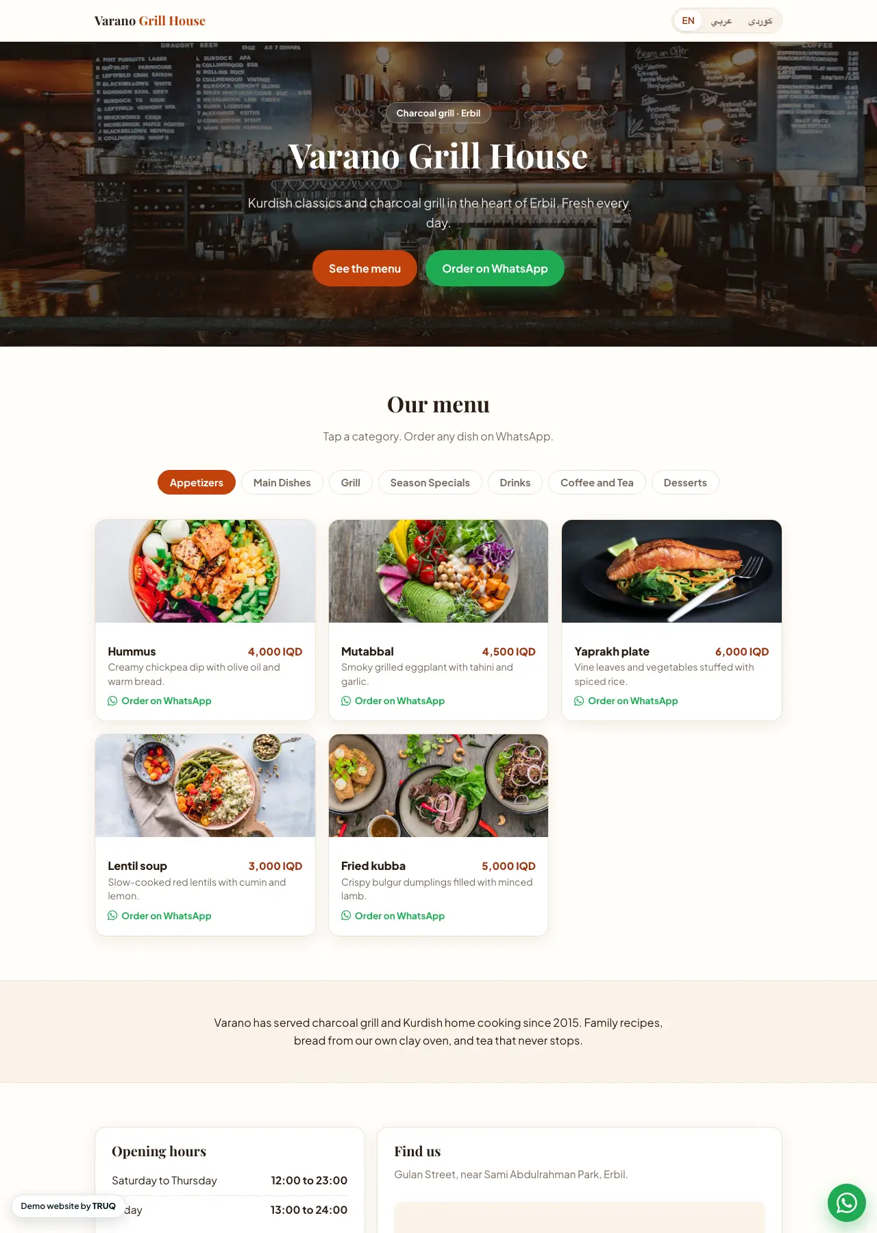 Varano Grill House, a live demo website by TRUQ