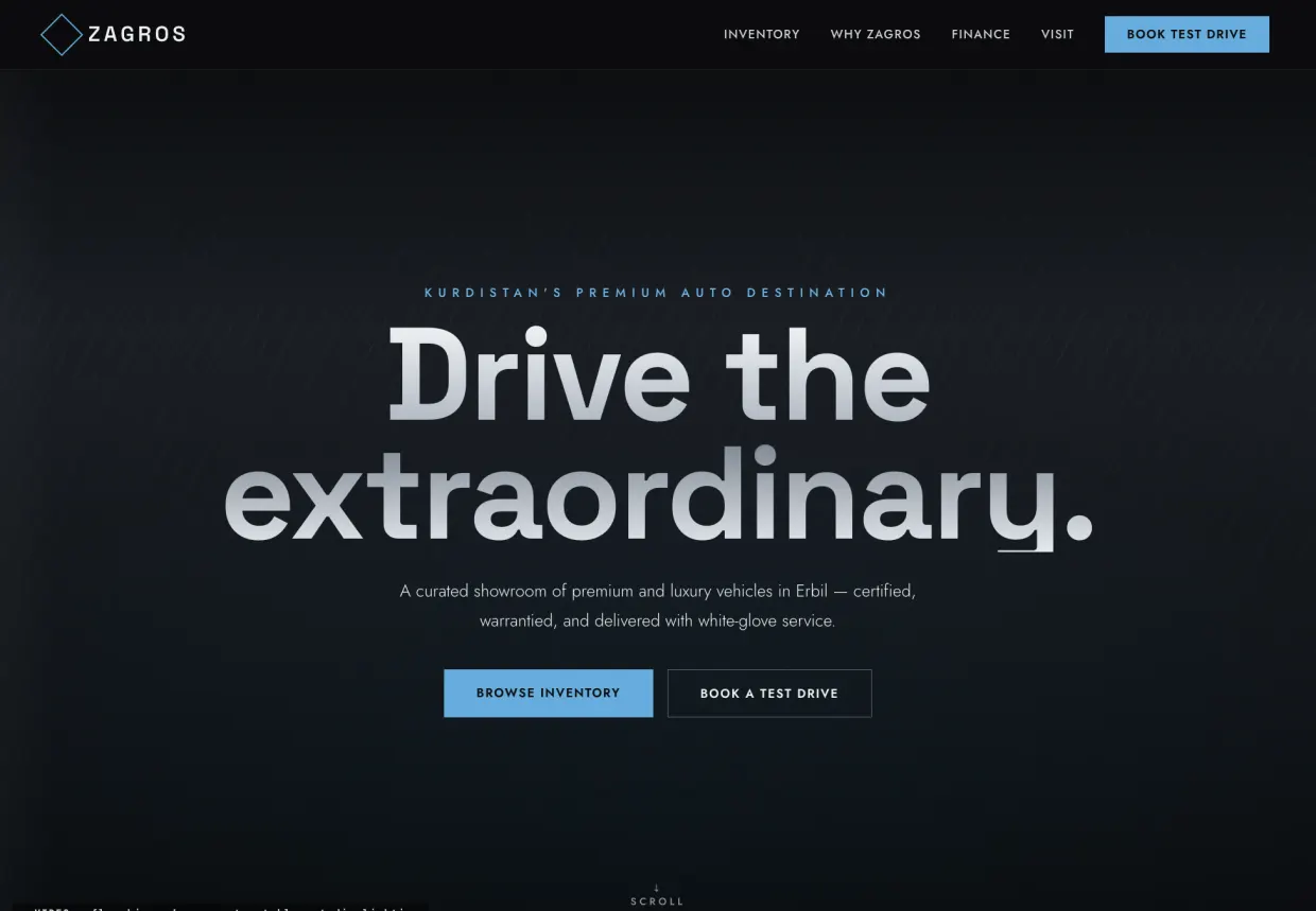 Zagros Motors, a live demo car showroom website built by TRUQ